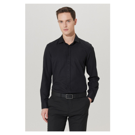 ALTINYILDIZ CLASSICS Men's Black Slim Fit Slim Fit Classic Collar Dobby Shirt.