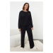 Trendyol Anthracite Slogan Detailed Knitted Pajama Set