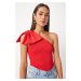 Happiness İstanbul Women's Red Bow One Shoulder Knitwear Blouse