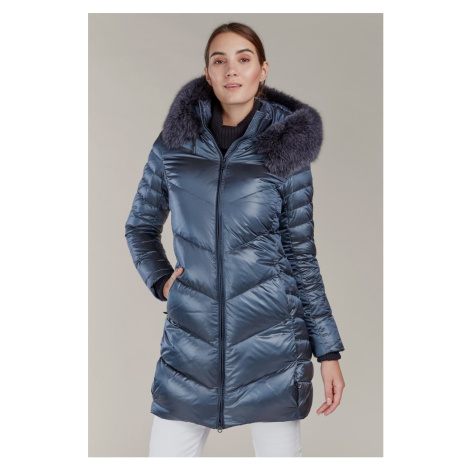 Kara metalicky modrý prešívaný zimný kabát