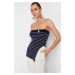 Trendyol Navy Blue Striped Strapless Premium Yarn/Special Yarn Knitwear Blouse