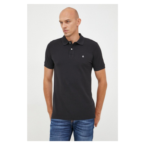 Bavlnené polo tričko United Colors of Benetton čierna farba, jednofarebné