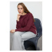 Trendyol Claret Red Thick Fleece Inside Crew Neck Regular/Normal Pattern Basic Knitted Sweatshir