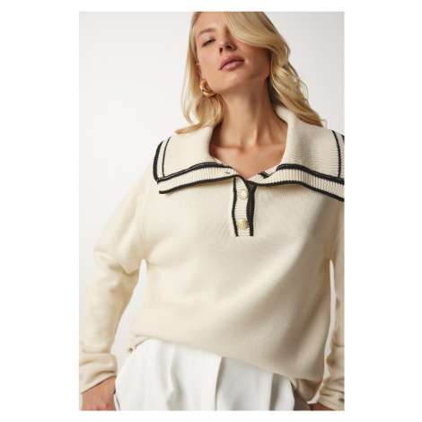 Happiness İstanbul Women's Cream Polo Neck Knitwear Sweater