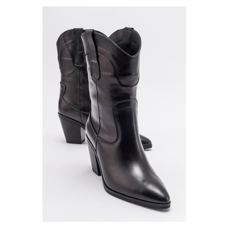 LuviShoes HOPEN Black Skin Genuine Leather Women's Heeled Boots