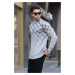 Madmext Dyed Gray Patterned Crewneck Knitwear Sweater 6019