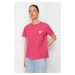 Trendyol Pink 100 Cotton Leaf/Glossy Heart Embroidery Regular/Regular Fit Knitted T-Shirt