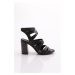 DGN 1330 Women's Heeled Sandals Genuine Leather Black