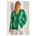 Bianco Lucci Women's Floral Embroidered Oversize Knitwear Cardigan