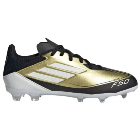 Chlapčenské futbalové kopačky outdoorové ADIDAS F50 League Messi Jr FG gold met cloud white core