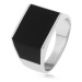 Lesklý prsteň zo striebra 925, obdĺžnik a lichobežníky s čiernou glazúrou - Veľkosť: 66 mm