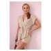 Short jumpsuit with waist tie in beige color