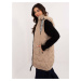 Beige long quilted vest with zipper