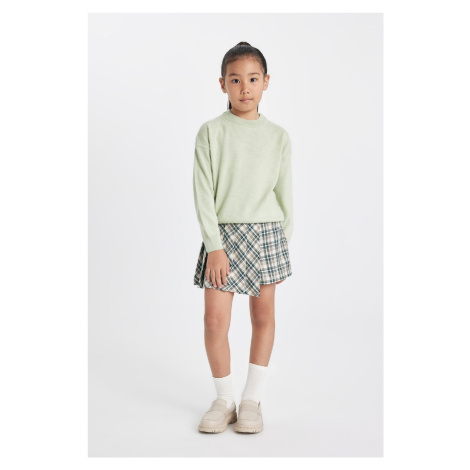 DEFACTO Girl's Elastic Waist Pleated Plaid Shorts Skirt