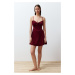 Trendyol Claret Red Soft Feeling Lace Rope Strap Velvet Knitted Nightgown