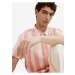 Krémovo-marhuľová pánska pruhovaná ľanová košeľa Tom Tailor Denim