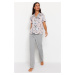 Trendyol Gray Floral Detailed Knitted Pajama Set