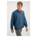 GRIMELANGE Allen Men's Pieced Long Back Slit Fleece Round Neck Petrol Green Sweatshirt