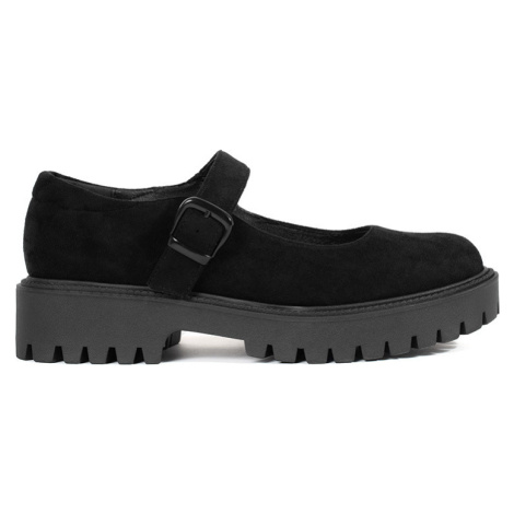 Čierne semišové poltopánky na platforme, podpätok 4 cm GD-FL6053B GOODIN