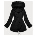 Čierna dámska zimná bunda s machovitým kožúškom (W553)