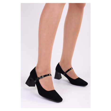 Shoeberry Women's Rylee Black Suede Casual Heel Shoes