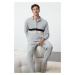 Trendyol Men's Gray Paneled Regular Fit Pique Fabric Knitted Pajama Set