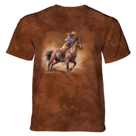 Detské batikované tričko The Mountain Dievča na koni - hnedé