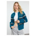 Trendyol Blue Soft Textured Geometric Patterned Knitwear Cardigan