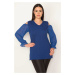 Şans Women's Plus Size Saxe Blue Decollete Sleeve Chiffon Detail Blouse