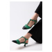 Mio Gusto Emilia Green Black Color Open Back Women's Short Heeled Shoes