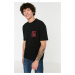 Trendyol Black Oversize/Wide Cut Text Printed 100% Cotton T-Shirt