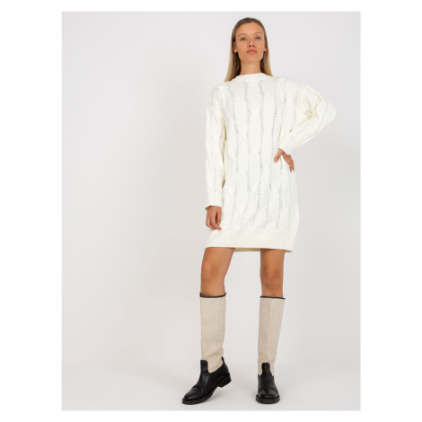 Ecru knitted minidress with stand-up collar RUE PARIS