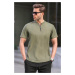 Madmext Khaki Green Zipper Collar Men's T-Shirt 6086