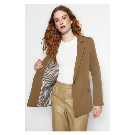 Trendyol Khaki Regular Lined Striped Woven Blazer Jacket