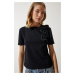 Happiness İstanbul Women's Black Beaded Flower Detailed Knitted T-Shirt