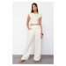 Trendyol Ecru Striped Wide Leg Woven Trousers