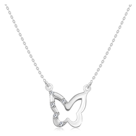 Diamantový náhrdelník v bielom 14K zlate - prívesok v tvare motýľa s piatimi briliantmi na krídl