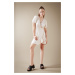 DEFACTO Wrap Collar Linen Mini Short Sleeve Dress