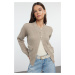 Trendyol Mink Crew Neck Jacket Look Knitwear Cardigan