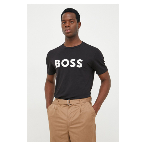 Bavlnené tričko BOSS BOSS CASUAL pánske, čierna farba, s potlačou, 50481923 Hugo Boss