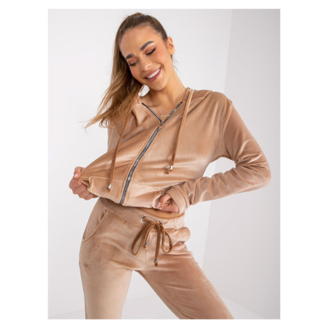 Dark beige two-piece velour set with Ilaria trousers