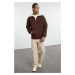 Trendyol Brown Oversize/Wide Cut Stand Collar Zippered Polar Fleece Inside/Warm Sweatshirt