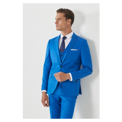 ALTINYILDIZ CLASSICS Men's Sax-Blue Extra Slim Fit Slim Fit Slim Fit Monocollar Pick Patterned V