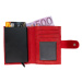 HL Kožená dámska malá peňaženka na karty s RFID ochranou a vysúvacím patentom na karty - červená