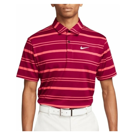 Nike Dri-Fit Tour Mens Polo Shirt Stripe Noble Red/Ember Glow/White