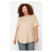 Trendyol Curve Beige Button Detailed Boyfriend Knitted T-shirt