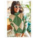 Olalook Women's Mint Ecru Half Turtleneck Soft Textured Thick Knitwear Sweater