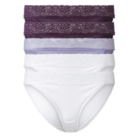 esmara® Dámske nohavičky s čipkou, 5 kusov (tmavofialová/fialová/biela)