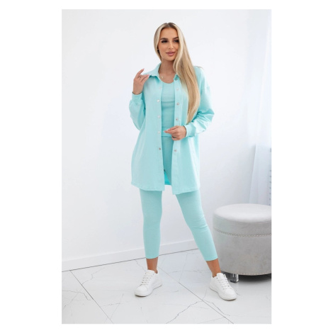 Women's 3-piece set of sweatshirt, top and leggings - light mint