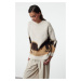 Trendyol Beige Soft Texture Color Block Crew Neck Knitwear Sweater